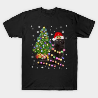 Black Cat Christmas Light Funny Cat Lover Christmas T-Shirt